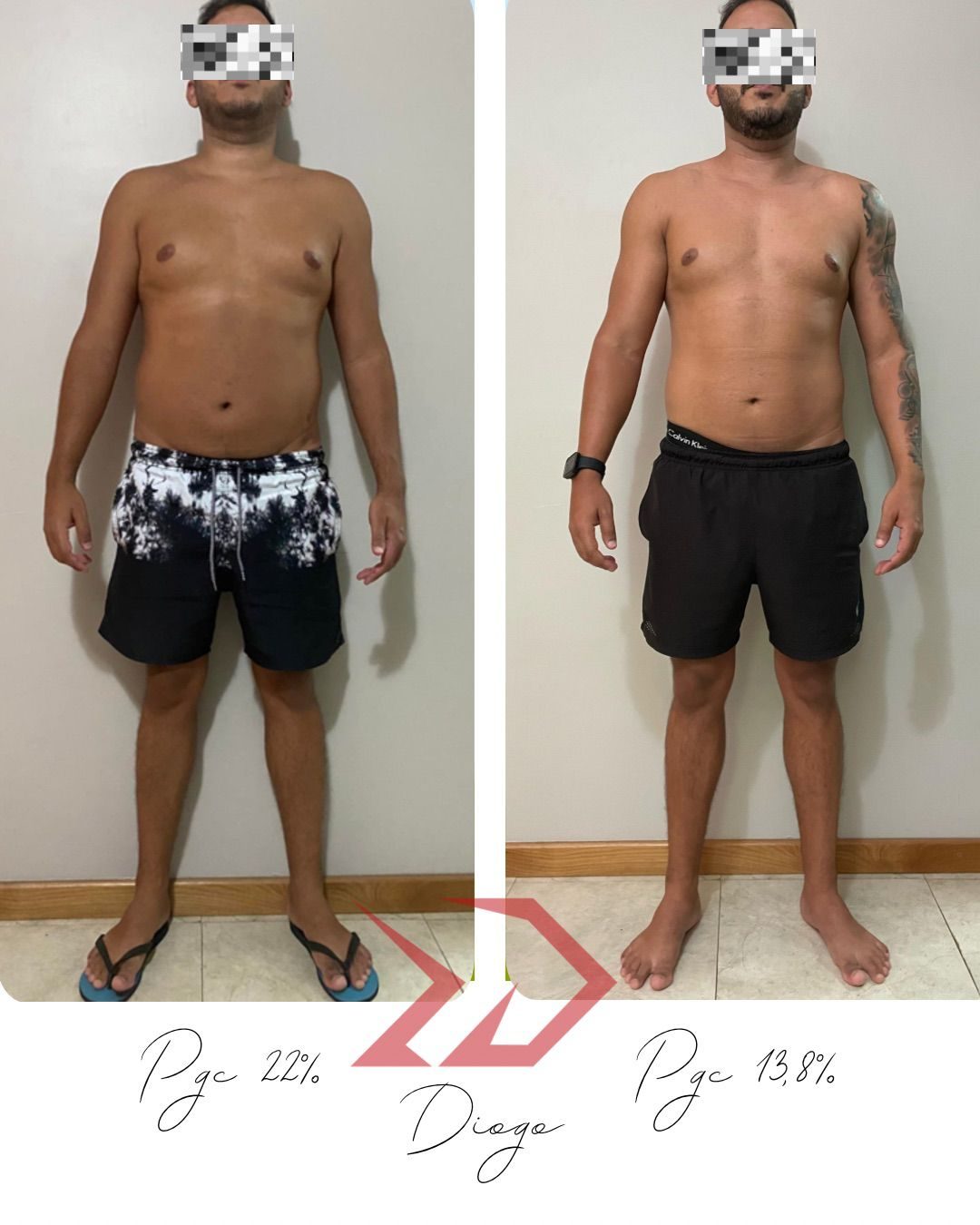 Diogo, foto de evolução corporal, rosto preservado