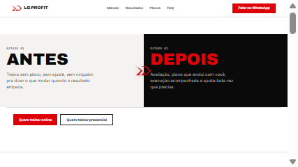 Prévia da direção 1, hero dividido em ANTES claro e DEPOIS escuro